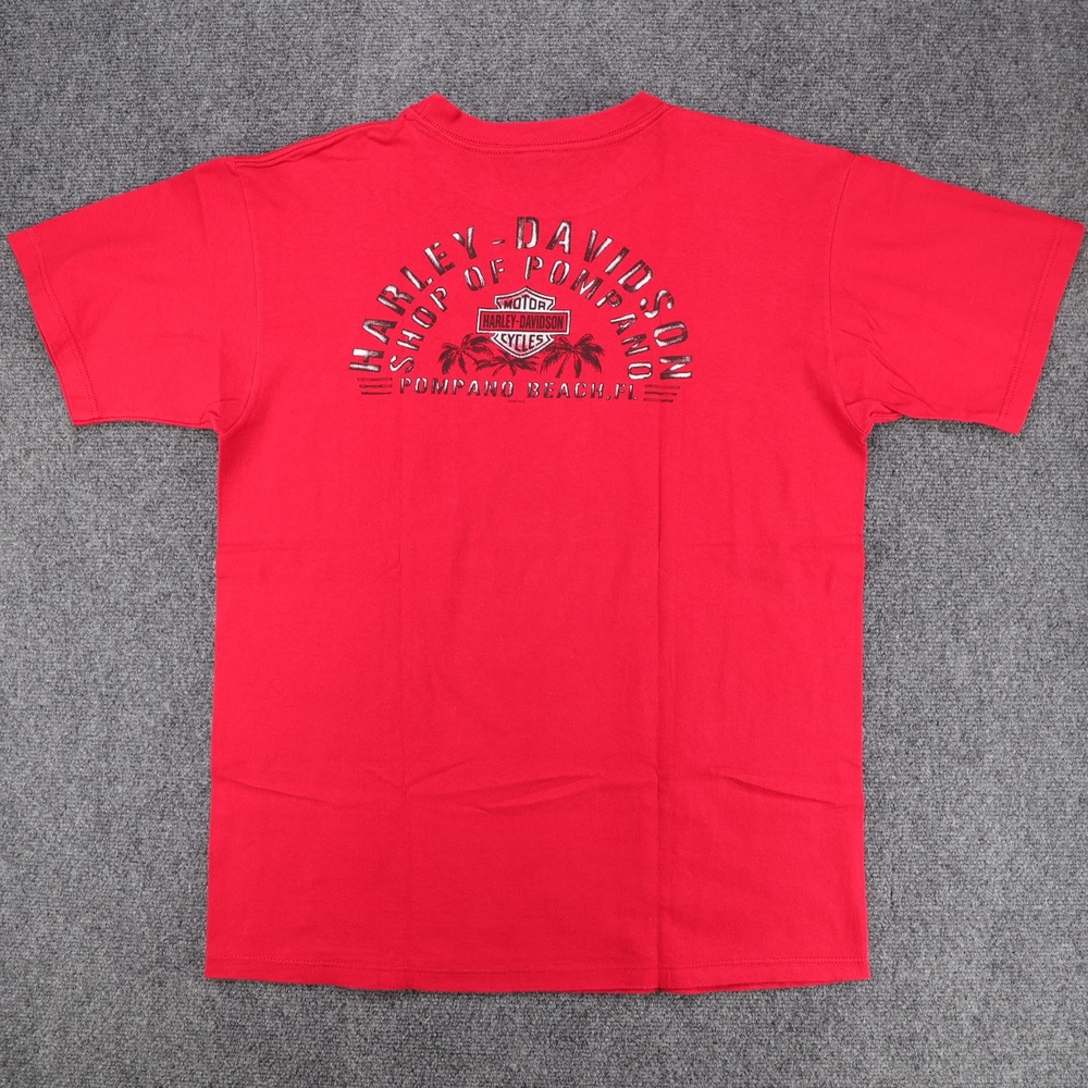 Vintage Harley Davidson Mens Pompano Beach FL Pocket T-Shirt Red Large Made USA